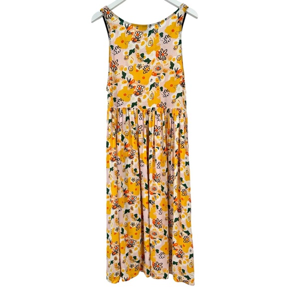 Nooworks Yellow Pink Green Printed Sleeveless Midi Length “Vacation” Dress sz L - Picture 2 of 6